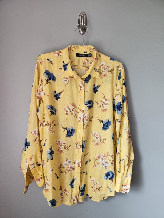 Lauren Ralph Lauren Tops - Lauren Ralph Lauren Relaxed Fit Yellow Floral Linen Shirt Women's Size XL